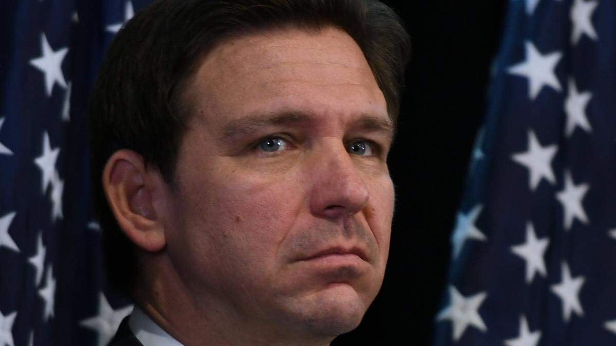 Florida Gov. Ron DeSantis at a press conference on April 17, 2023 in Lake Buena Vista.