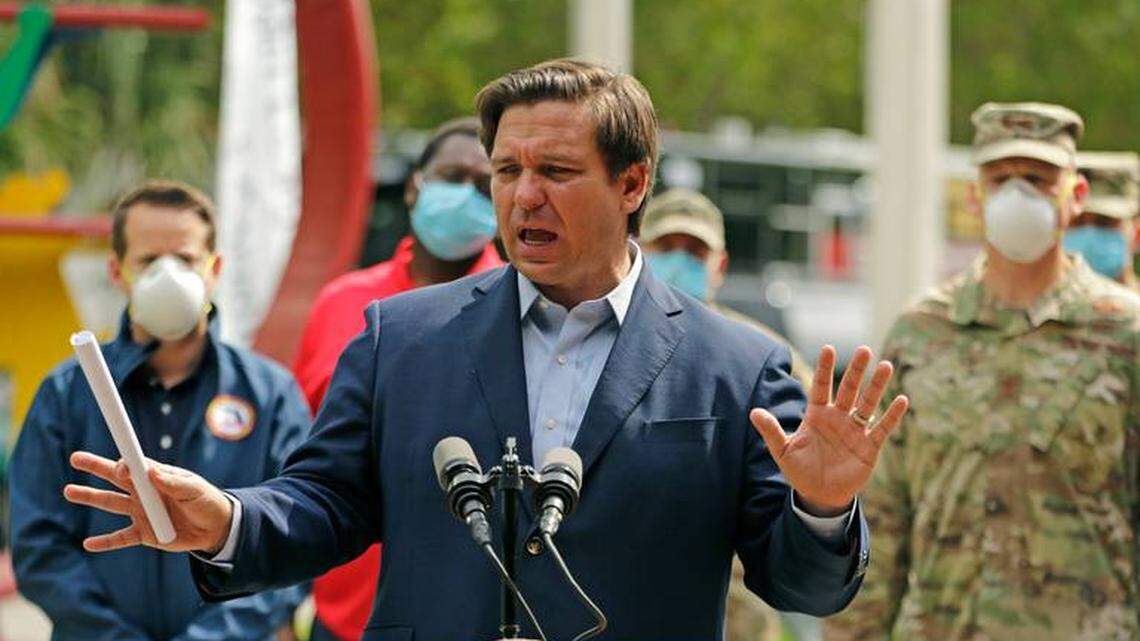 Gov. Ron DeSantis discusses school closings at an April press conference.