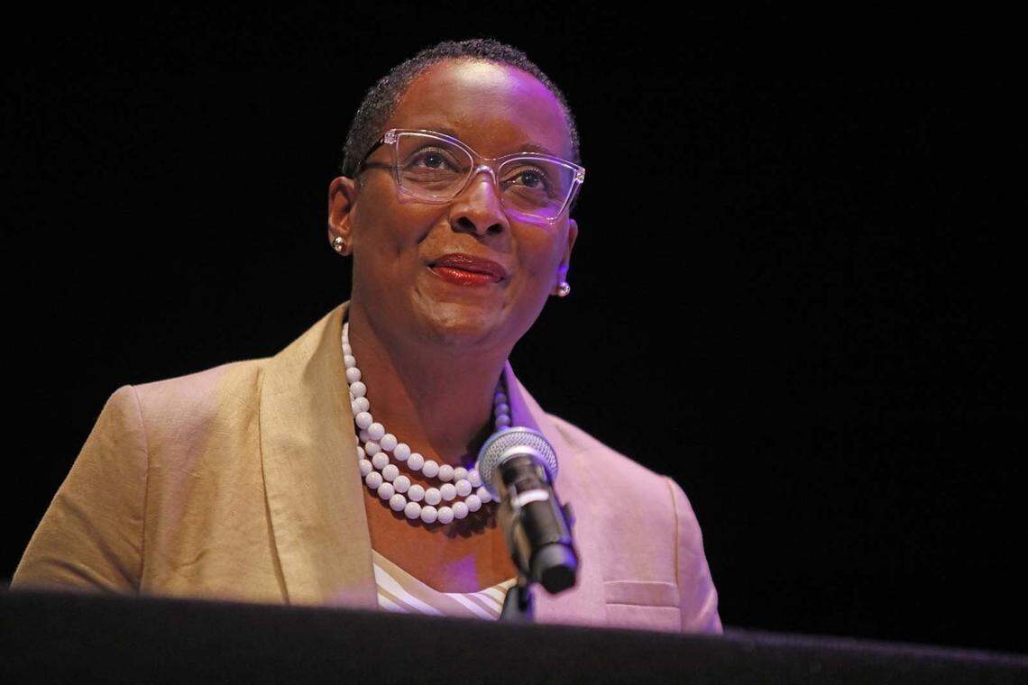 Monica R. Richardson executive editor of Miami Herald Dade Spelling Bee at the Charles F. Dodge City Center, Pembroke Pines on Thursday March 17th., 2022