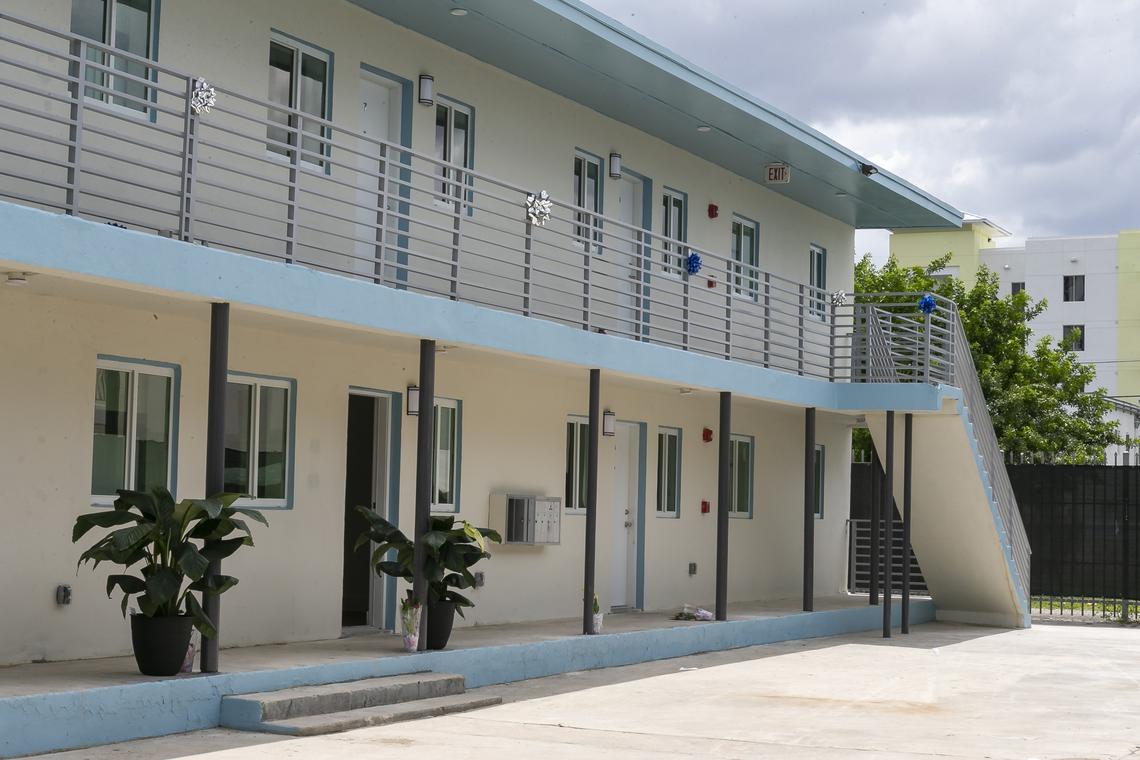 An exterior view of a newly renovated apartment building at the 16 Corner Project in Overtown, The collaboration between developer Avra Jain and Miami’s Omni Community Redevelopment Agency is being touted as a new model for addressing Miami’s housing affordability crisis.
