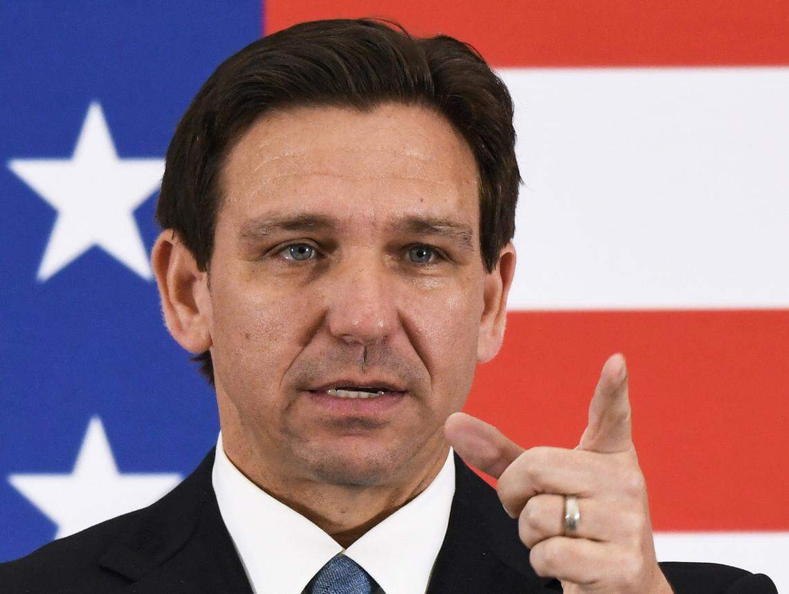 Florida Gov. Ron DeSantis at a press conference in Titusville on May 1.