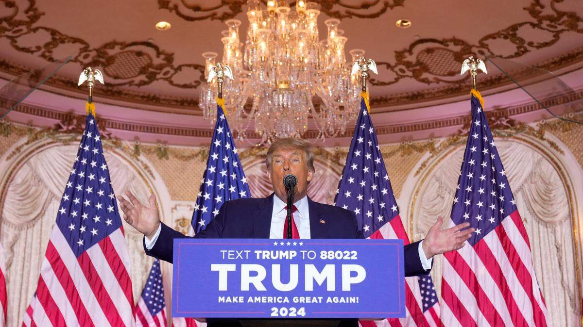 Former President Donald Trump announces he is running for president for the third time as he speaks at Mar-a-Lago in Palm Beach on Tuesday, Nov. 15, 2022.