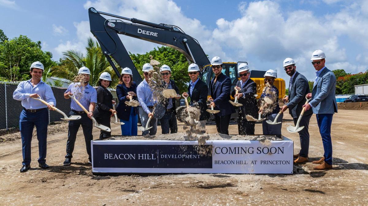 Attendees and officials join developer Matthew Martinez (center) during a groundbreaking ceremony for the 112-unit Beacon Hill at Princeton workforce housing development, the first in Miami-Dade County conceived and designed to take advantage of Florida’s Live Local Act.