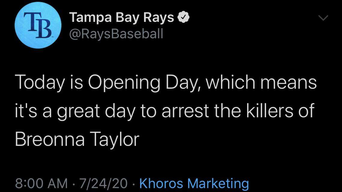The Tampa Bay Rays’ kicked off their season with a message: arrest Breonna Taylor’s killers