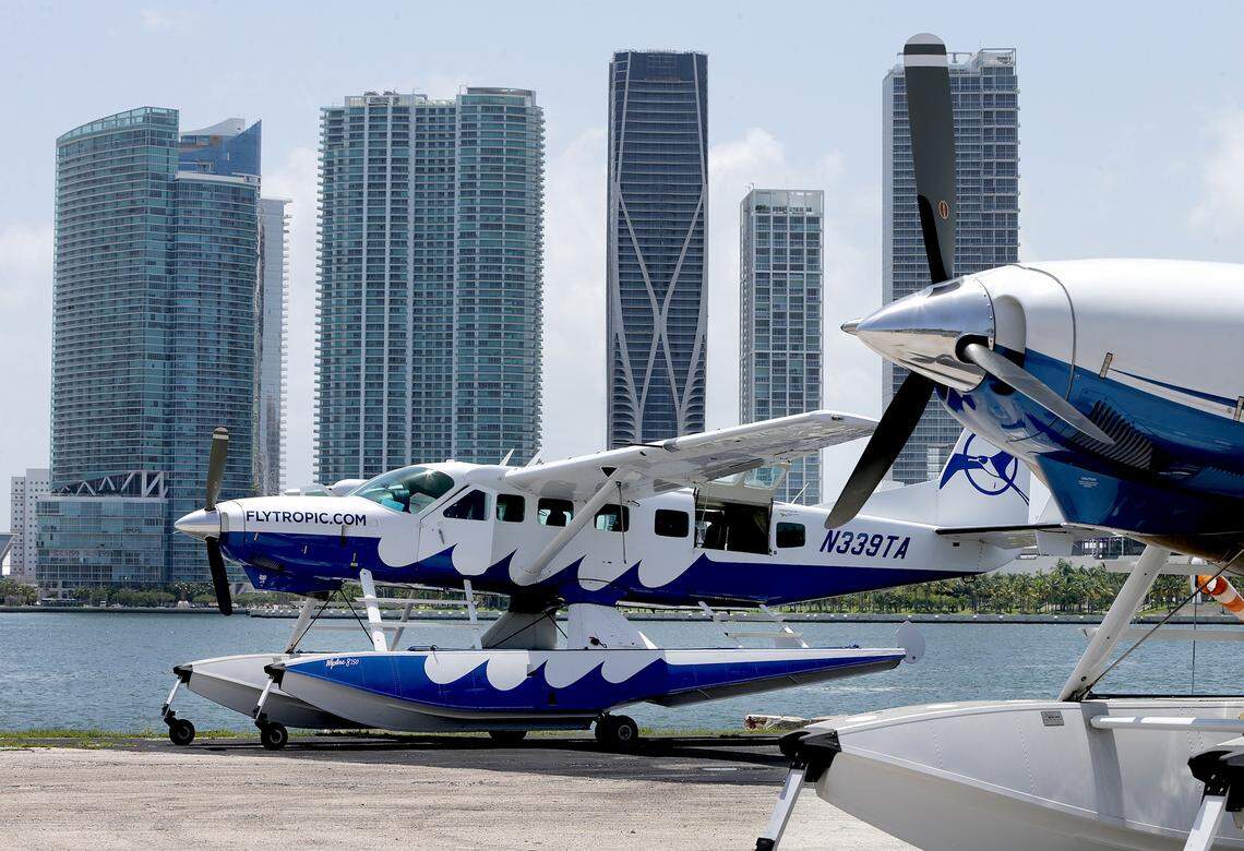 Tropic Ocean Airways company planes ready to depart at the Miami Seaplane Base in Watson Island.
