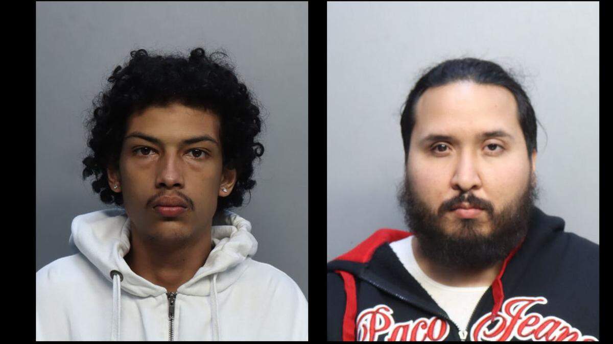 Jeremy Soto, 20, left, and Christopher Velazco, 27, right, were arrested Monday in Hialeah on charges of trafficking a minor.