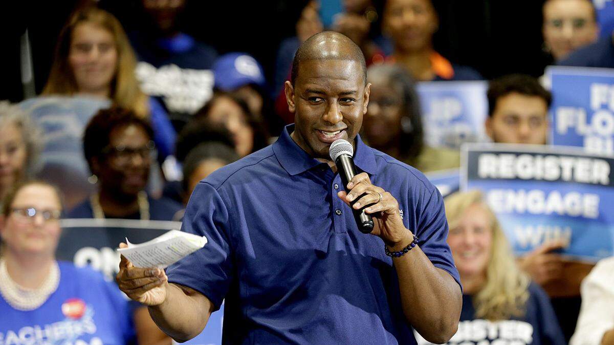 Andrew Gillum, former Tallahassee mayor and Democratic nominee for governor, speaks at a rally at Florida Memorial University, where he launched a Florida voter registration group dedicated to defeating President Donald Trump’s re-election chances in the nation’s largest swing state. The rally was Wednesday, March 20, 2019.