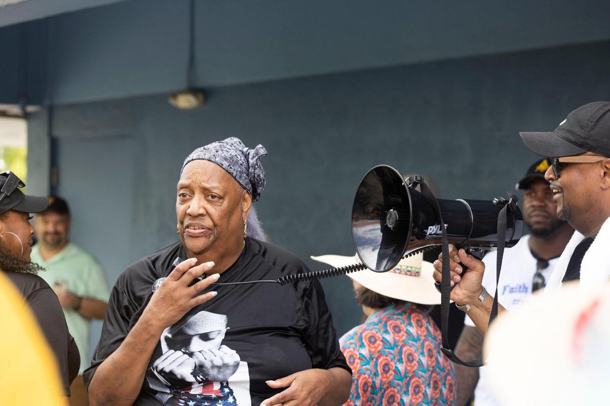 Organizer Lovette McGill speaks during a Souls to the Polls event on Sunday, Nov. 6, 2022, in Liberty City, Miami.