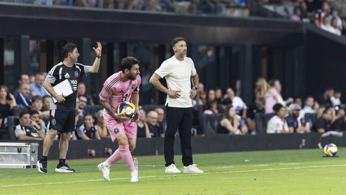 Inter Miami manager Kily Gonzalez watches as his team plays against Cruz Azul in the first half of their 2026 Campeones Cup soccer match at Nu Stadium on Wednesday, Sept. 16, 2026, in Miami, Fla.