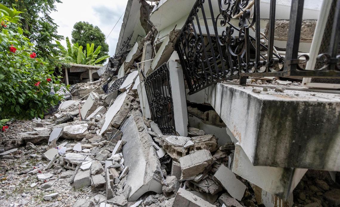What remains of Roosevelt and Magalie Edma’s home in Camp Perrin, Haiti. The couple lived in the United States for many years before returning to Camp Perrin, where they contributed to its development before dying in the Aug. 14, 2021, earthquake.
