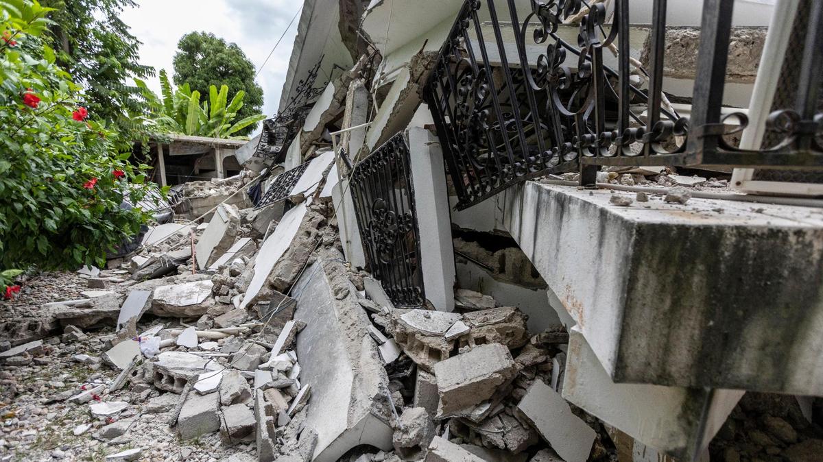 Earthquake damage in Camp Perrin, Haiti, from the Aug. 14, 2021, disaster.