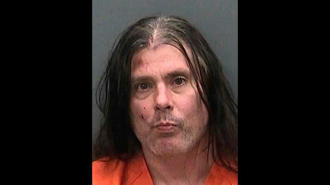 This photo made available by the Hillsborough County Sheriff Office, Florida, shows Patrick O’Brien after his Dec. 10, 2018 arrest. O’Brien, the lead guitarist for the death metal band Cannibal Corpse, broke into a house and tried to attack a deputy, deputies say.