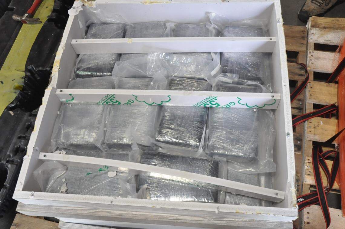 This photo shows some of the seized cocaine hidden inside furniture, according to prosecutors.