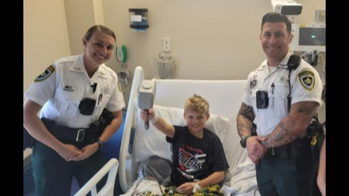 A replica of Thor’s hammer was presented to 11-year-old Levi Stock, who was struck by lightning in Hillsborough County, Florida.