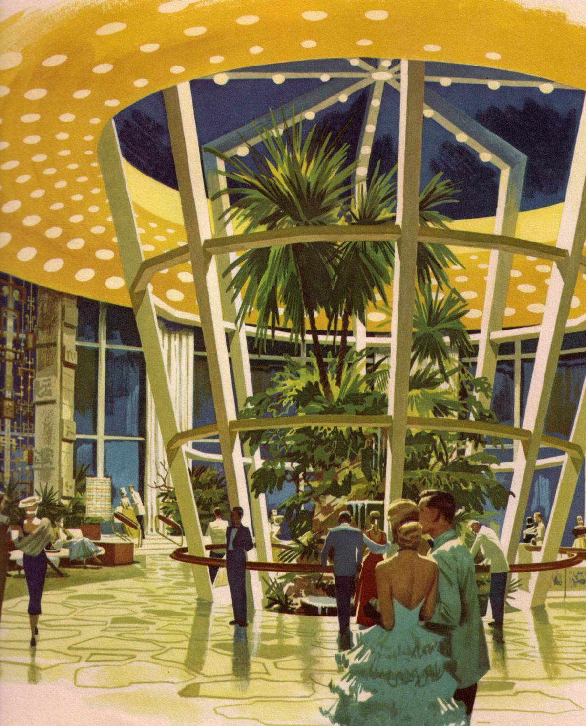 The lobby terrarium of the Americana Hotel.