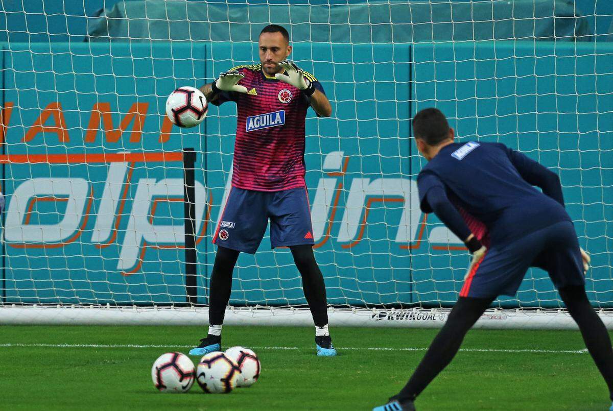 Colombia national soccer team goalkeeper David Ospina during practice on Thursday, September 5, 2019, at Hard Rock Stadium in Miami Gardens in preparation for international friendly match set for Friday night against Brazil.