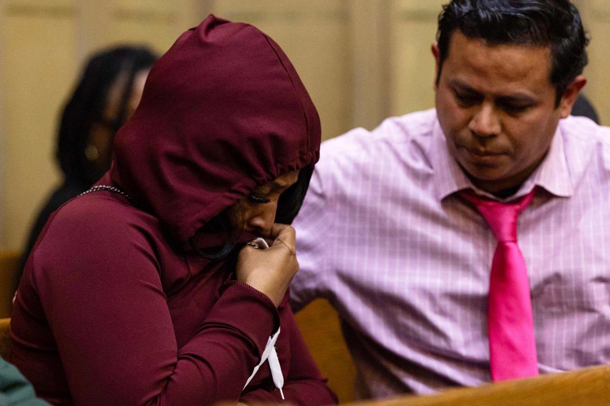 Anthawn Ragan’s mother Octavia Monique Rawls, left, reacts to learning the jury decided not to sentence her son to death during his sentencing hearing at the Richard E. Gerstein Justice Building on Thursday, May 8, 2025, in Miami, Fla.