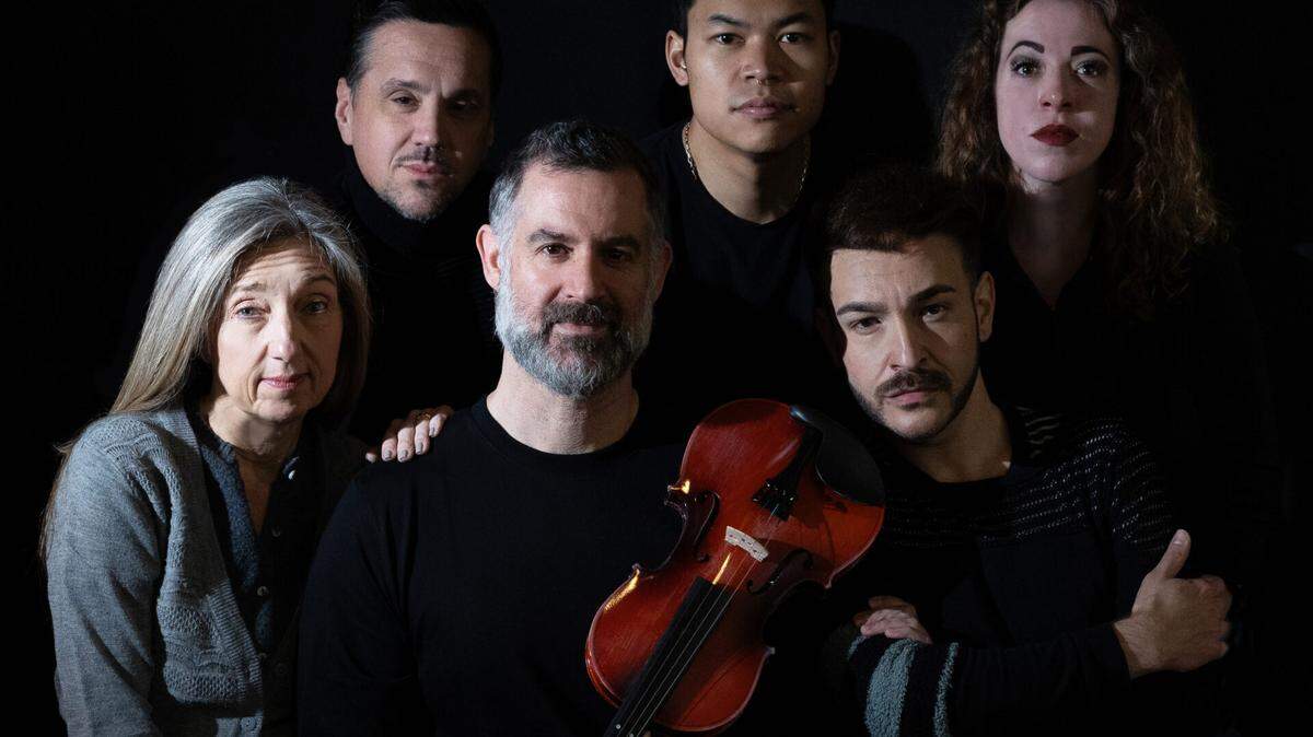 Some of the cast members of Zoetic Stage’s “Fiddler on the Roof.” From left, front row, Jeni Hacker, Ben Sandomir, and Kalen Edean. From left, top row, Henry Gainza, Nate Promkul, and Sara Grant. The musical is in previews on Thursday, March 13, then opens on Friday, March 14 through April 6 inside the Carnival Studio Theater at the Adrienne Arsht Center for the Performing Arts.  