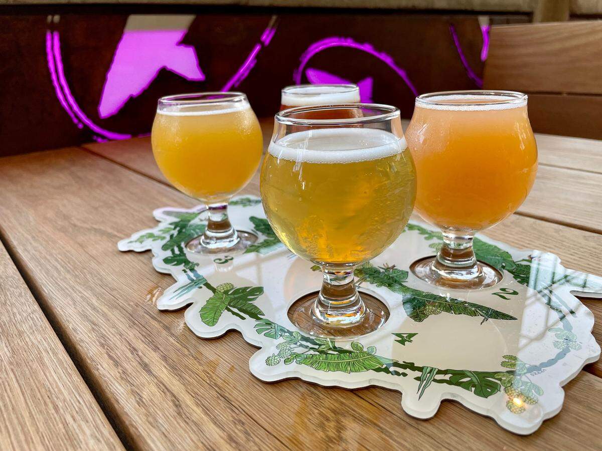 A tasting flight at Dogfish Head Miami brewery