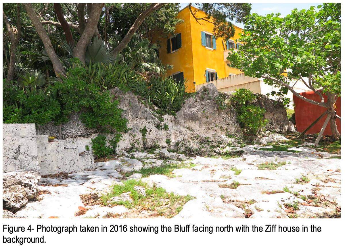 A 2016 photo in a City of Miami report shows an intact portion of Silver Bluff, a protected limestone ridge that runs along the Biscayne Bay shoreline, before its top was sliced off during construction of a new Coconut Grove waterfront mansion. The house in the background, Ca’ Ziff, has since been demolished.