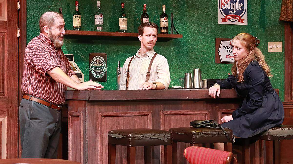 Stephen Trovillion tries to be convincing with a skeptical Kristian Bikic and Mallory Newbrough in ‘Now and Then’ at Actors’ Playhouse.