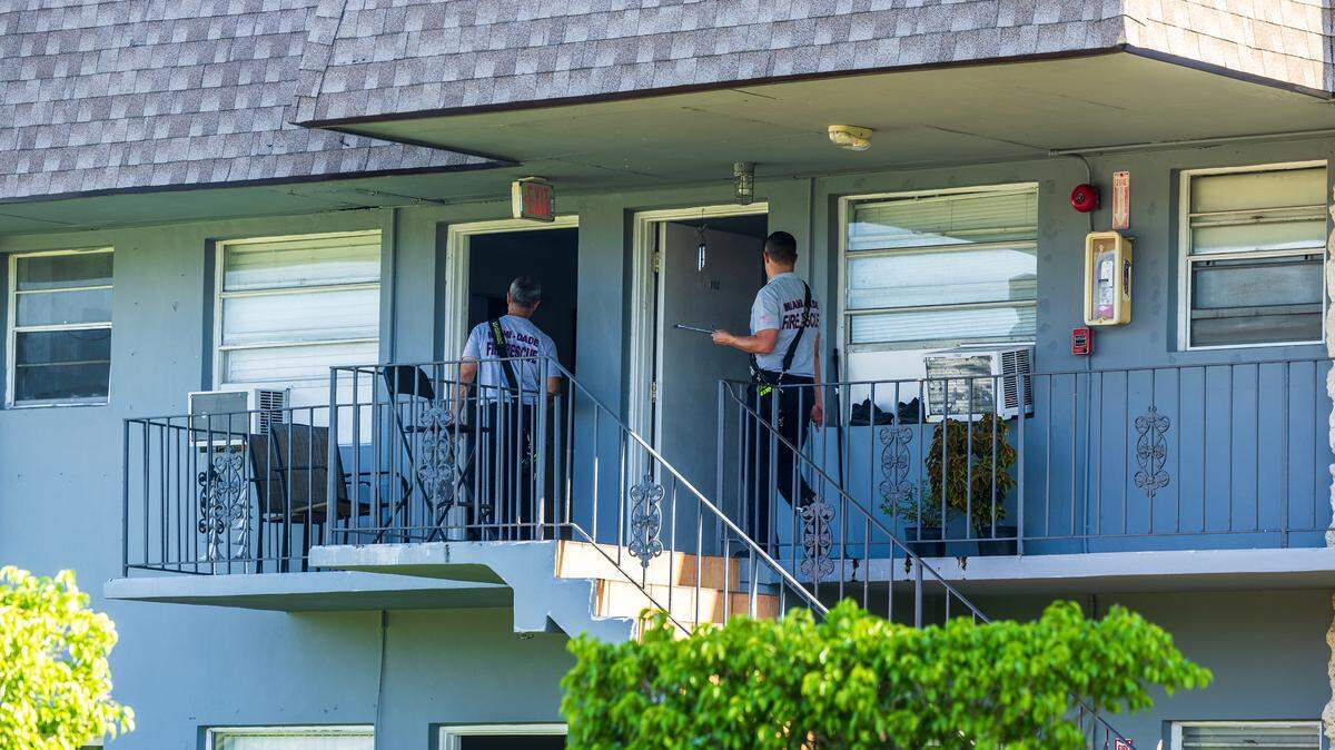 Members of the Miami-Dade Fire Rescue Department, check apartments at the Hemingway Villa Condominiums, located at 9375 SW 40th Terrace, after a gas leak occurred resulting in some residents to be taken to local hospitals due to a high gas level detected on them, on Tuesday June 04, 2024.