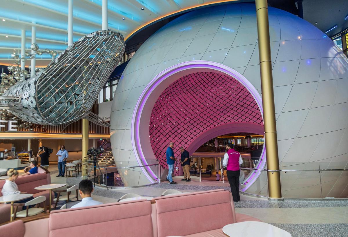 View of the Pearl, leading to the Pearl cafe inside the Royal Caribbean’s ‘Icon of the Seas’, the world’s largest cruise ship docked at PortMiami after arriving to its home base in Miami for the first time, on Thursday January 11, 2024.
