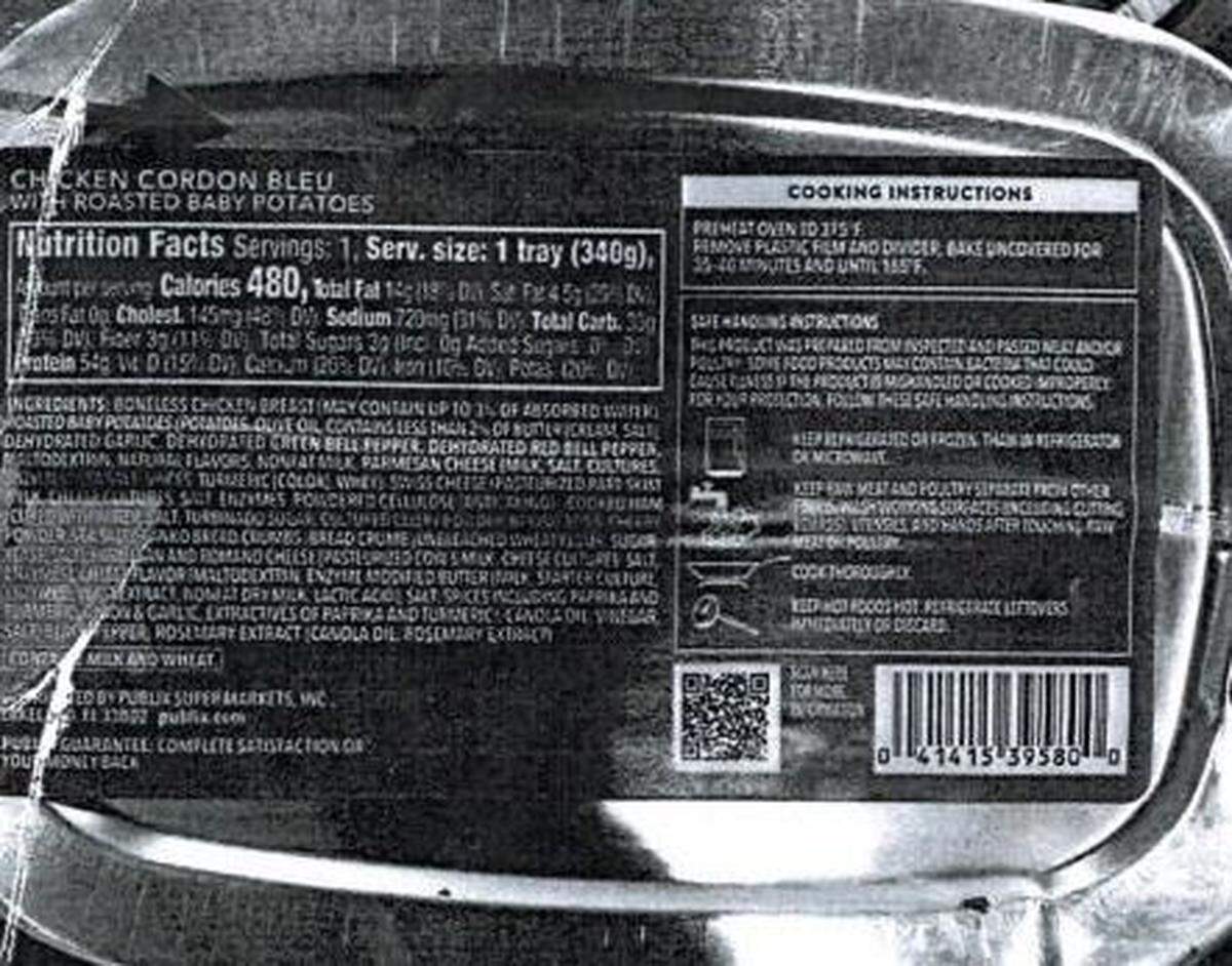 The back label erroneously applied to the aprons Bacon-Cheddar Smothered Chicken.