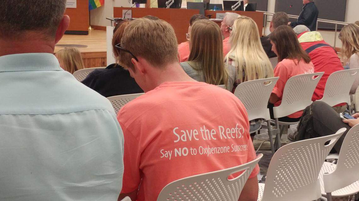 Activists wanting a ban on the sale of certain sunscreens packed Key West CIty Hall on Tuesday, Jan. 15, 2019.