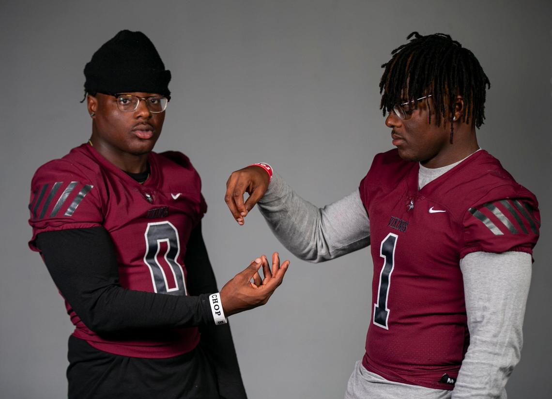 Miami Norland Senior High School defensive ends Tycoolhill Luman, left, and Tyclean Luman lead one of the best defensive lines in the country this season.