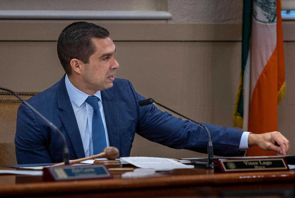 Coral Gables, FL- January 10, 2023 - Coral Gables Mayor Vincent Lago talks about his memories of Cristina Jimenez during the first commission meeting of 2023. An item on the consent agenda was the renaming of the zero block of Santander Avenue as “Cristina Jimenez Way” in honor of former Coral Gables Hospital CEO Cristina Jimenez.