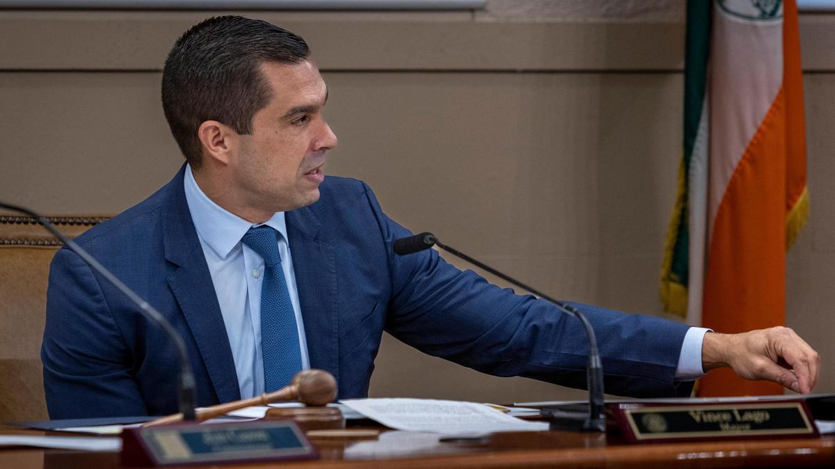 Coral Gables Mayor Vincent Lago speaks at the commission meeting on Tuesday, Jan. 10, 2023.