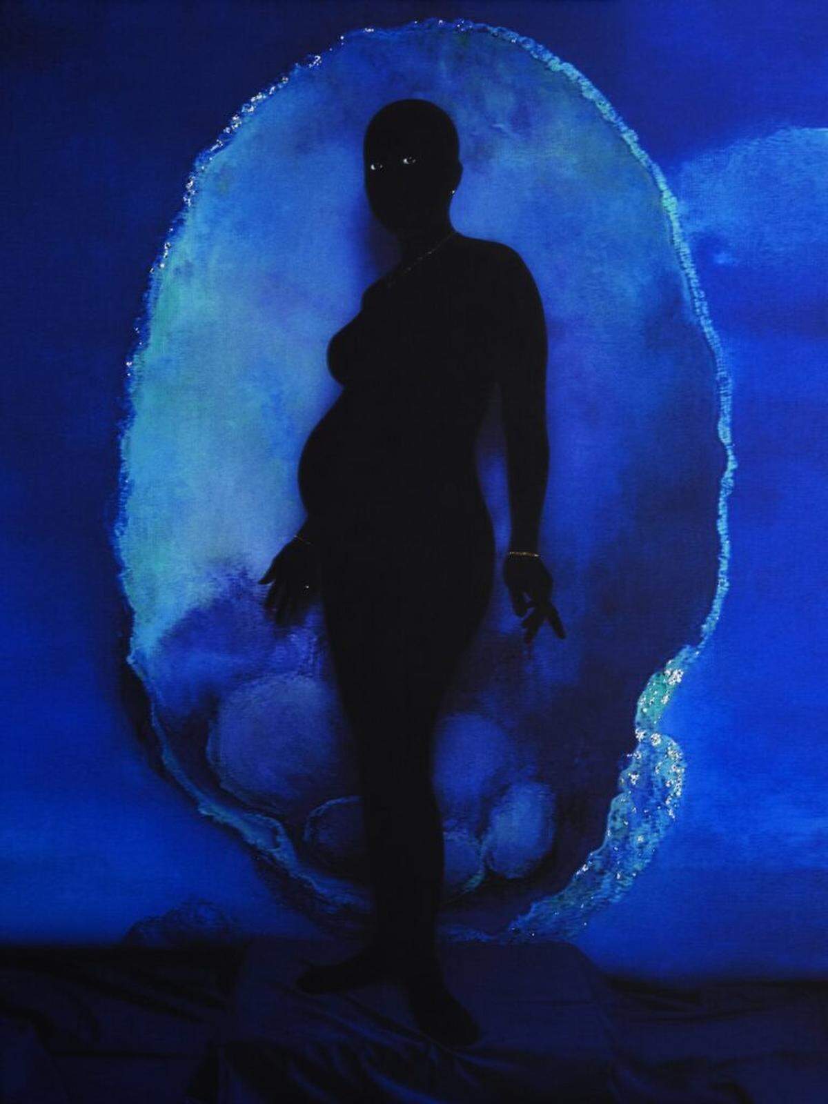 In works like ‘The Rebirth of Venus,’ the artists merge photography with embellishments such as crystals and pearls, creating images that blur the line between sacred ritual and Western art history.