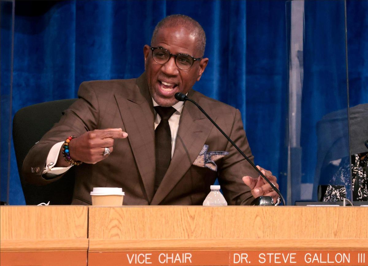 Miami-Dade School Board member and vice chair, Dr. Steve Gallon III, discusses the process for hiring a new school superintendent as the school board held a special meeting regarding Superintendent Alberto Carvalho’s upcoming departure to become head of Los Angeles public schools, on Wednesday, Jan. 5, 2022, in Miami, Florida.