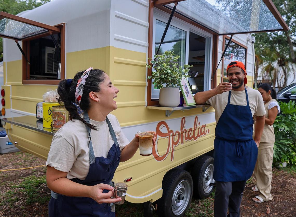 Chefs Ana De Sa Martins and Juan Viera, who met working at Jeremy Ford’s Stubborn Seed, take a quick break from the morning rush at Ophelia, their new RV bakery.