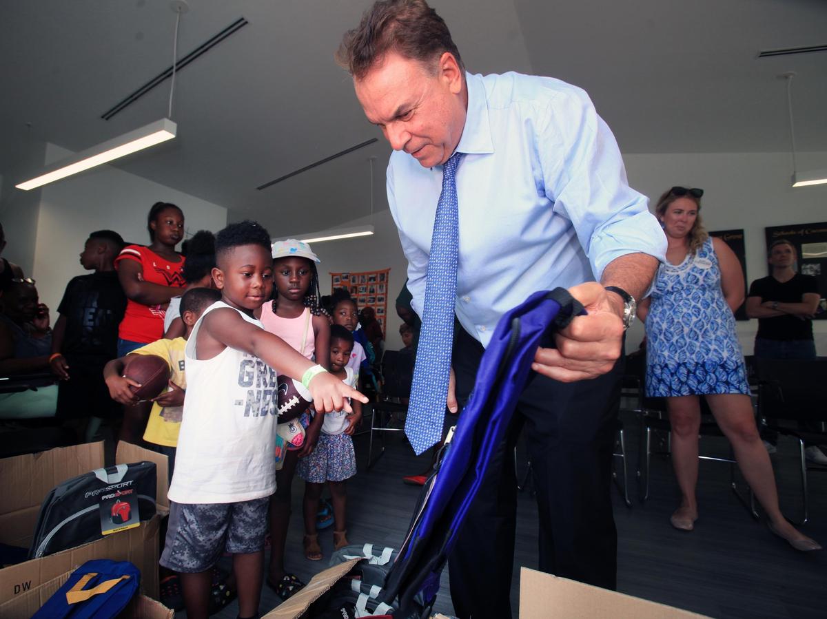 Jeff Greene during his visit to the Lola B. Walker Community Center in Coral Gables, where he donated backpacks to children in need to help families prepare for the back-to-school season.