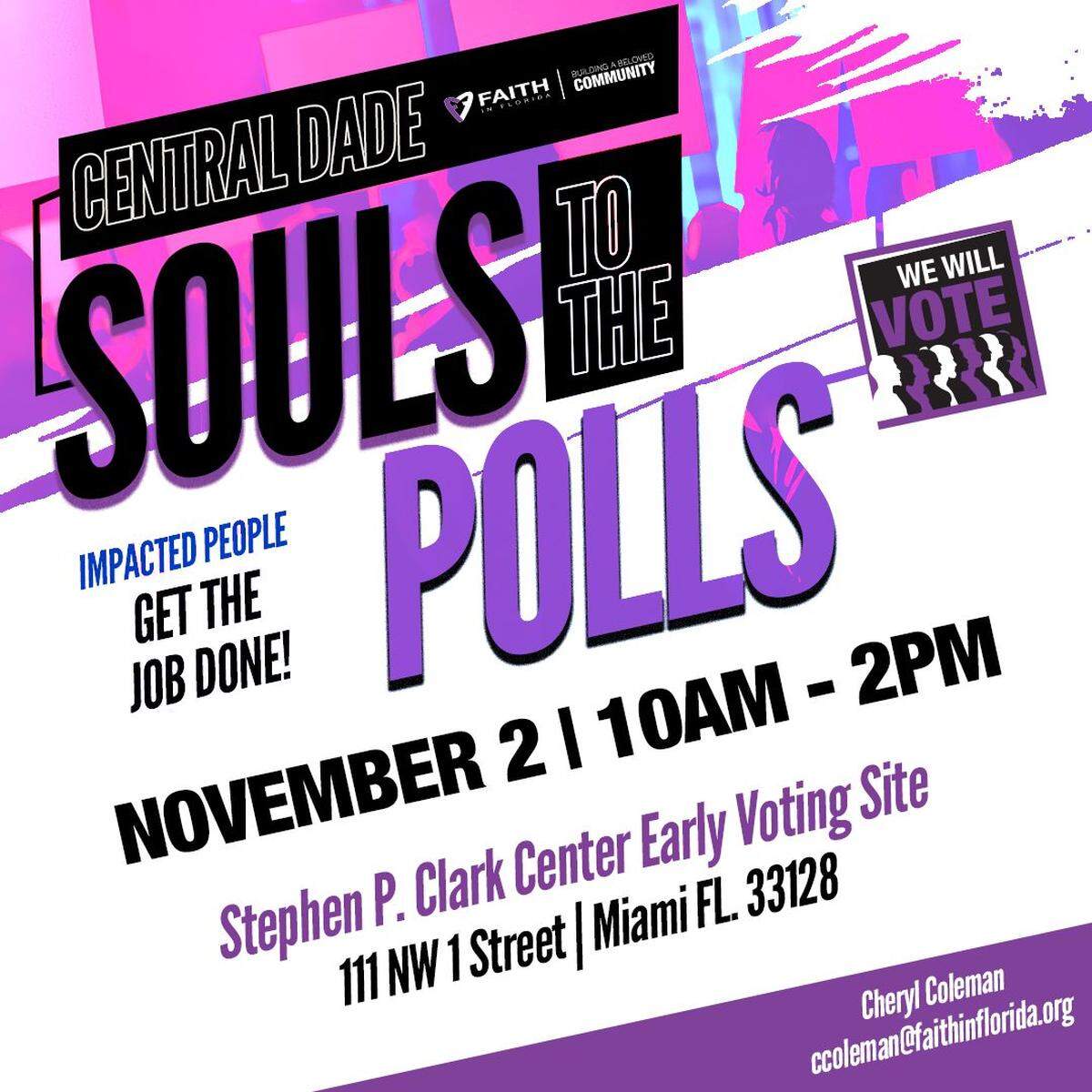 A flyer advertises a ‘Souls to the Polls’ event for in downtown Miami.