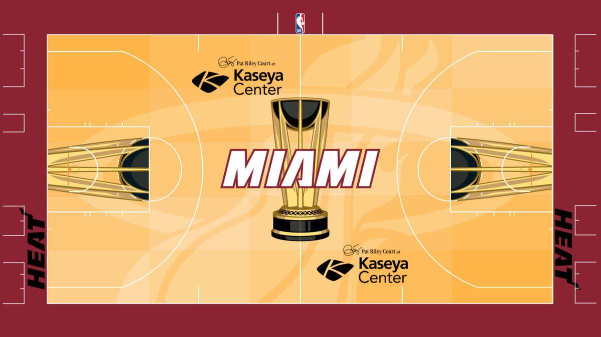 The Miami Heat court for all NBA Cup games at Kaseya Center during the 2025-26 season.