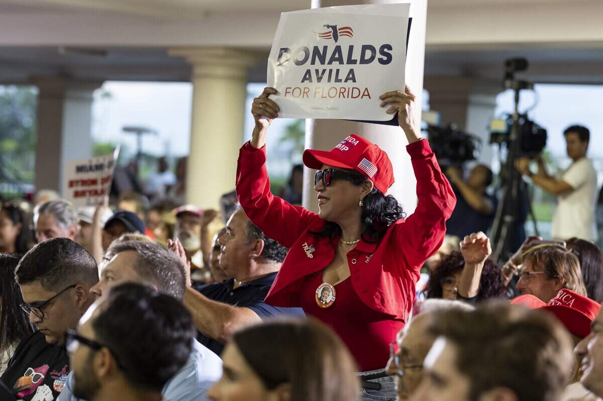 Supporters attend a Byron Donalds campaign rally at the Hialeah Park Casino on Thursday, Oct. 29, 2026, in Hialeah, Fla.
