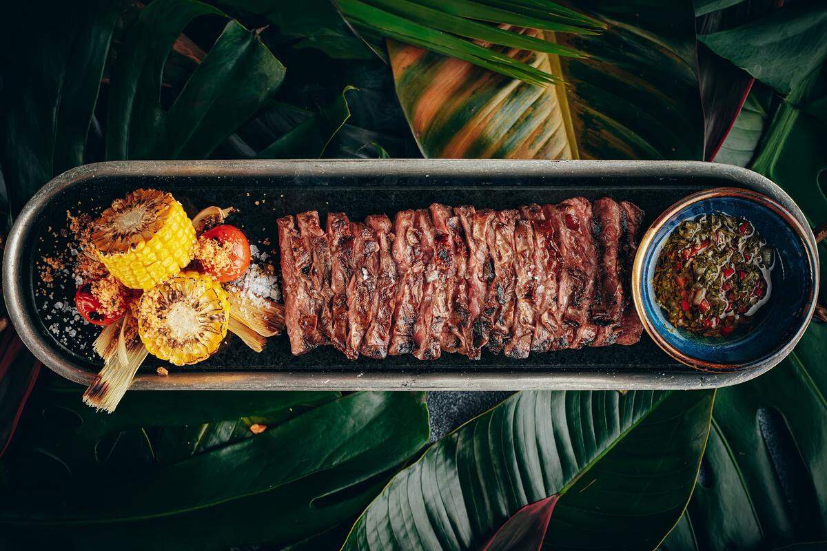 The menu at Amazonico includes grilled meat dishes.