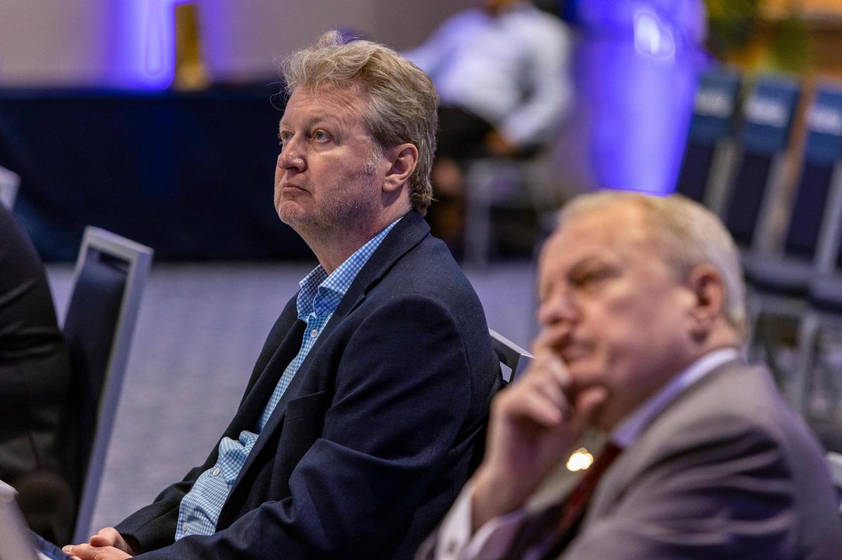 Joerg Reinhold, an FIU physics professor, president of the Faculty Senate and trustee, listens during a meeting of the FIU Board of Trustees on March 3, 2022.