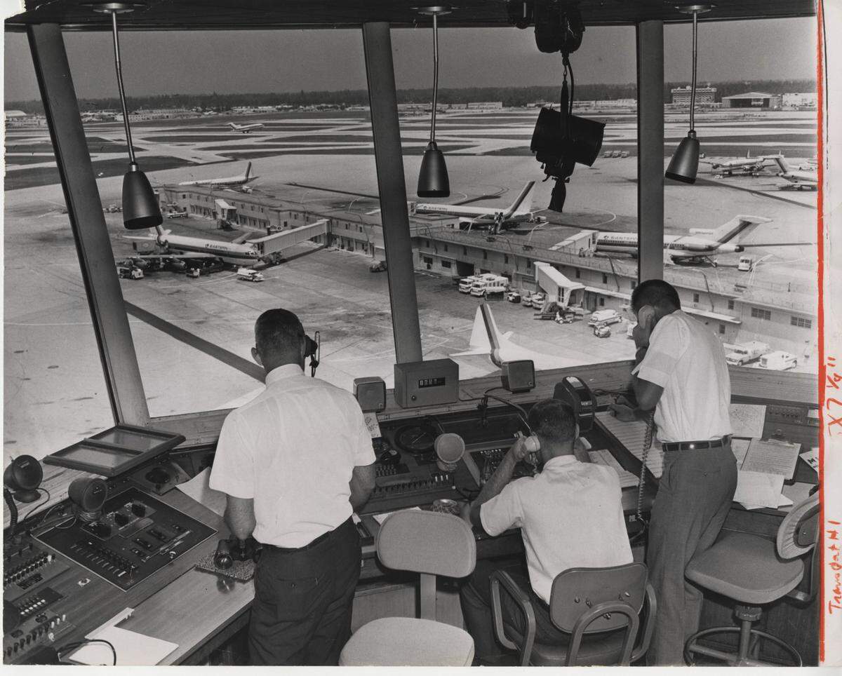 9/2/1966: Jim Birmingham/Miami Herald Staff -- Traffic control personnel handle heavy load at Miami International Airport ...airport inherits noise and congestion woes of jet-era aviation.