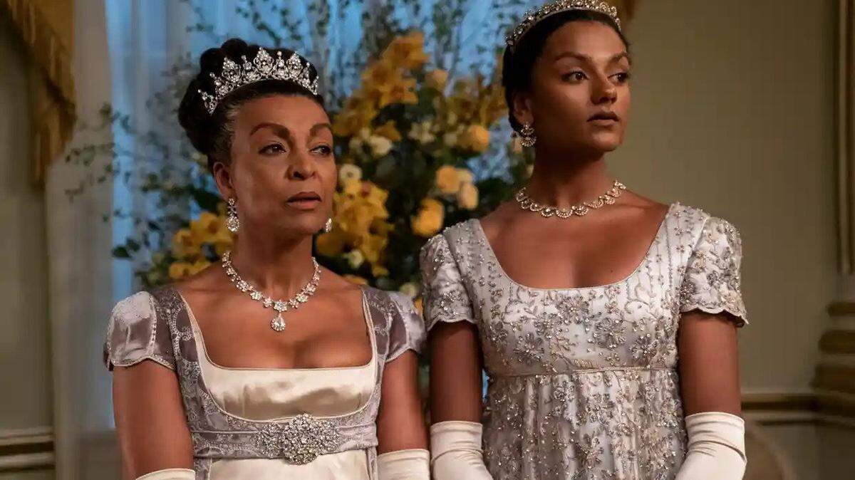 Adjoa Andoh and Simone Ashley appear in Season 2 of “Bridgerton.”