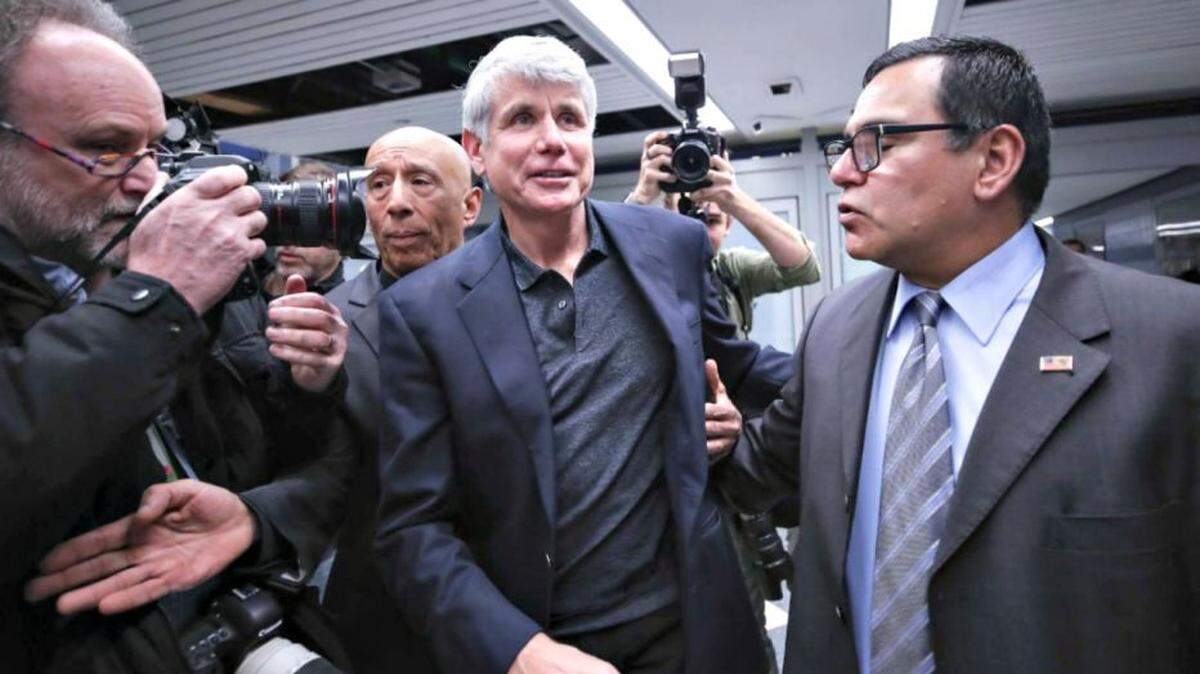 Former Illinois governor Rod Blagojevich arrives at O’Hare International Airport after being released from a Colorado federal prison where he served eight years on a corruption conviction.