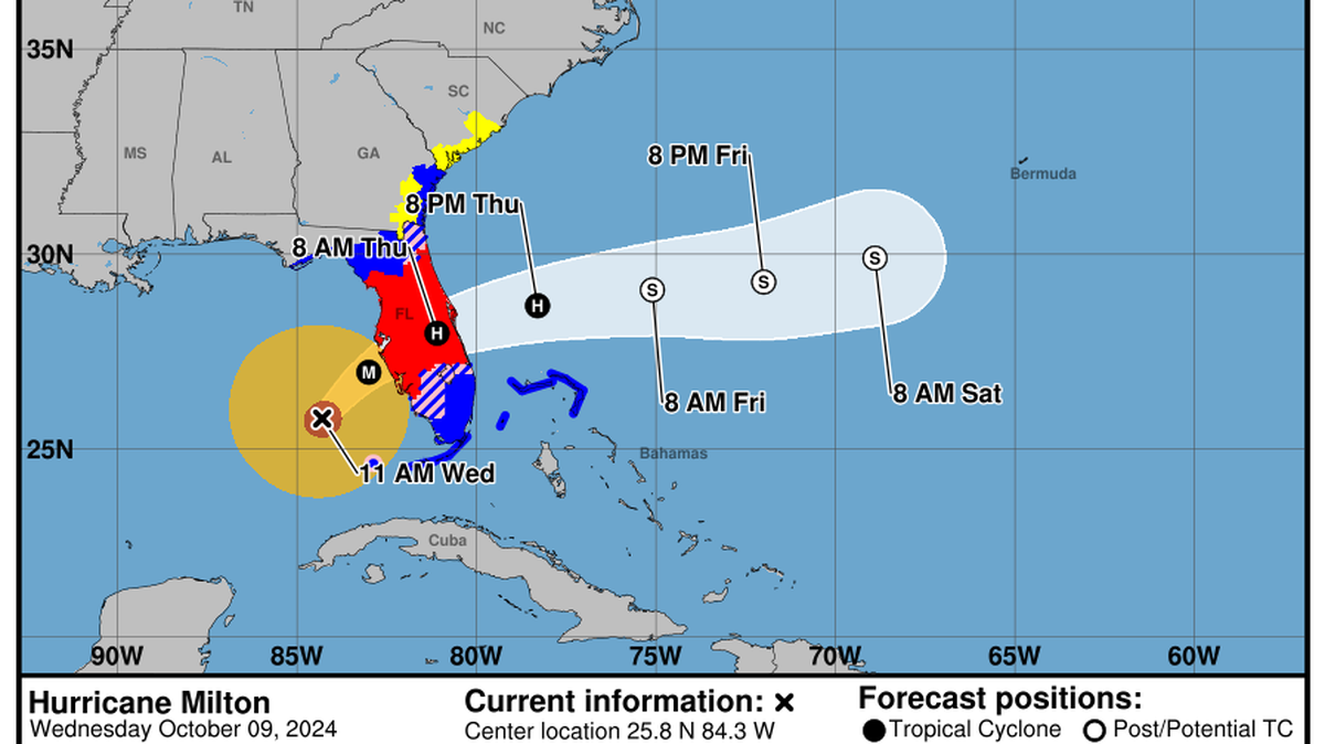 Hurricane Milton is expected to hit Florida’s west coast as a strong Category 3 hurricane overnight.