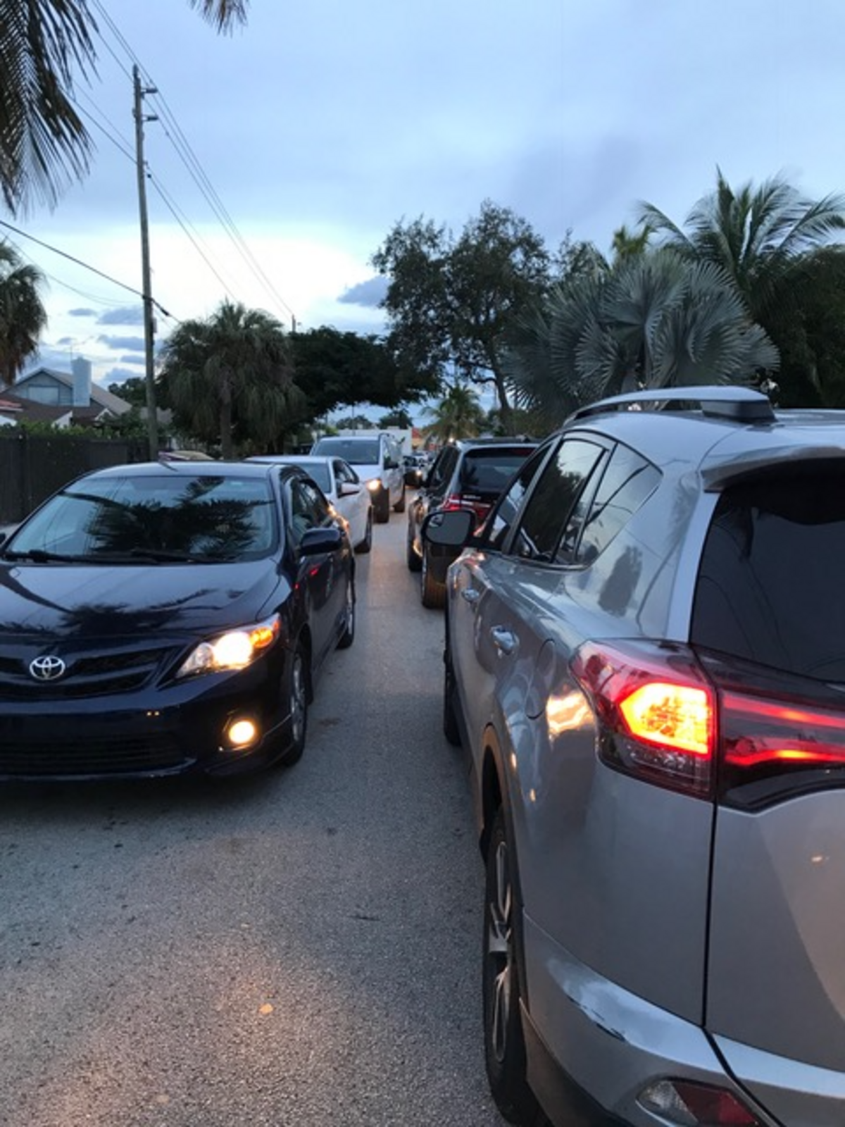 Rush hour cut-through traffic clogs residential Southwest 24th Terrace in Miami’s Silver Bluff neighborhood.