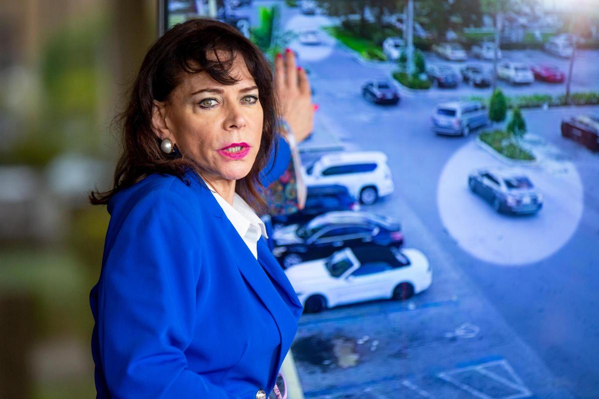 Miami-Dade County State Attorney Katherine Fernández Rundle points out the video surveillance footage that assisted law enforcement and led to the arrest of Jarvis Baker-Flanders and Antonio Robinson in the murder of 7-year-old Alana Washington in Miami-Dade County. Fernández Rundle spoke during a press conference with the media at the Miami-Dade State Attorney’s Office in Miami, Florida, on Thursday, Sept. 10, 2020.