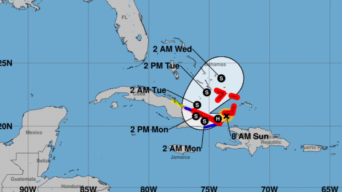 The projected path of Hurricane Oscar as of 8 a.m. Sunday.