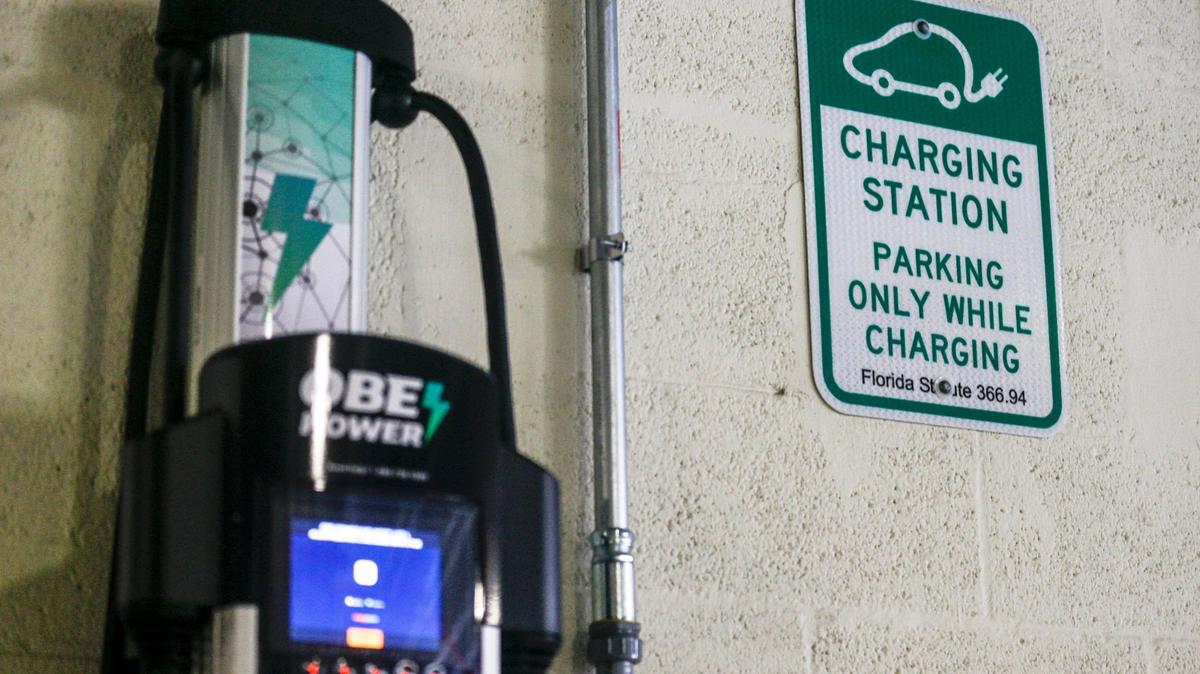 New charging stations for electric vehicles were installed on Miami-Dade County property at West Lot Garage on 220 NW 3rd Street, as part of its transition to low carbon transportation to combat climate change in Miami, Florida, Thursday, September 30, 2021
