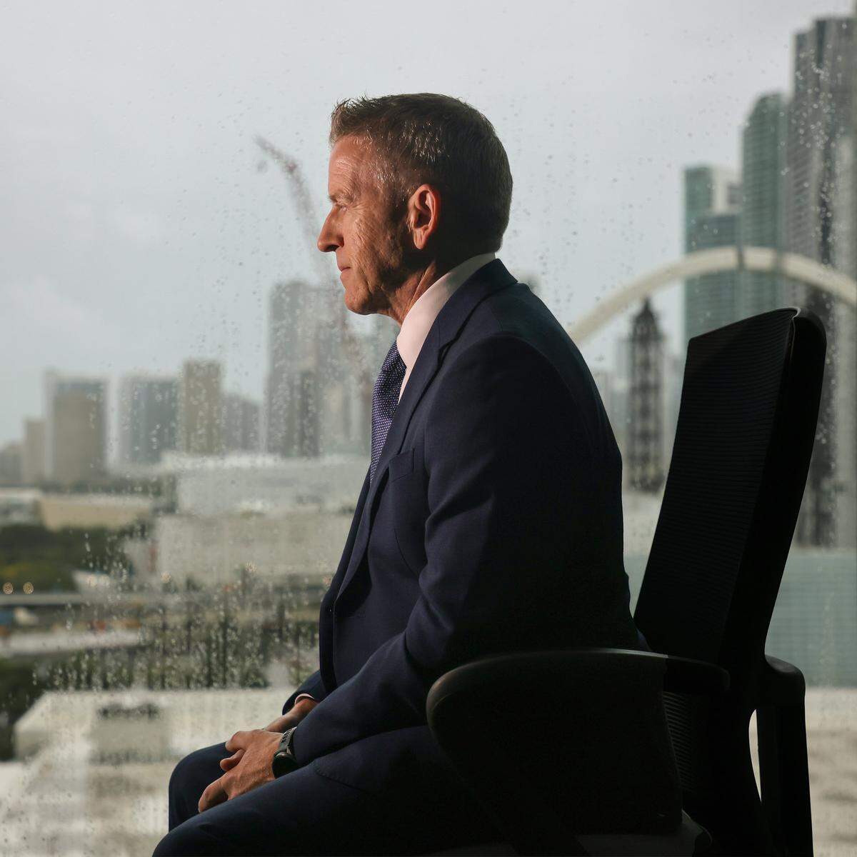Self-declared pro-DeSantis and pro-Trump Republican former  Florida House Speaker  Paul Renner enters the Florida governors's race.  Renner responds to key issues as he launches his bid for the highest Florida office against Trump-backed Byron Donalds during a twenty-minute interview at the Hilton Miami Downtown hotel on Thursday, September 18, 2025. 